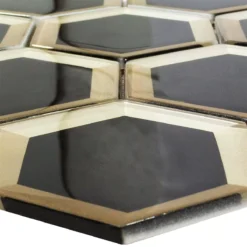 Glasmosaik Arnold Hexagon Schwarz Gold