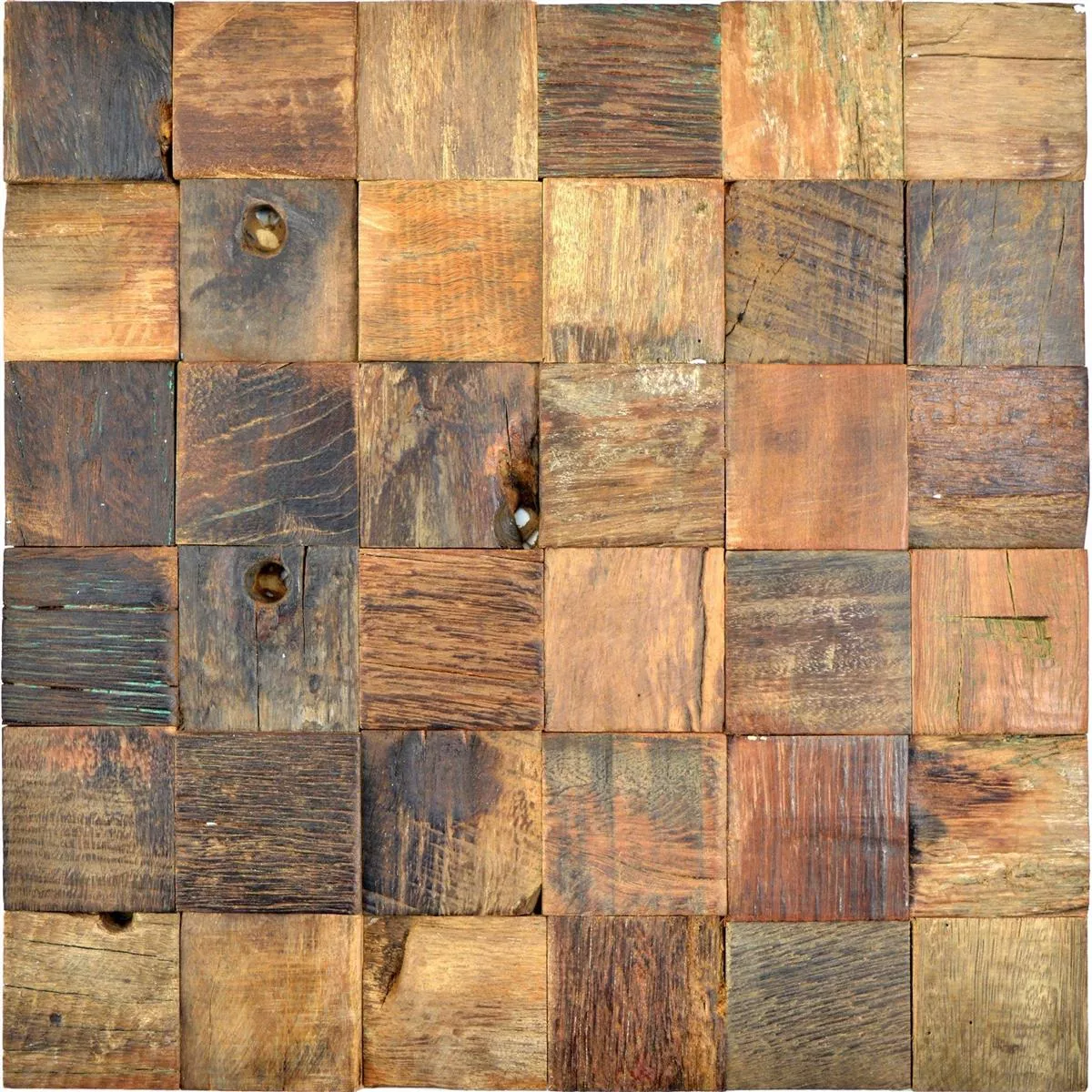 Holz Mosaikfliesen Bredon 3D Braun Quadrat 6 Holz Mosaikfliesen Bredon 3D Braun Quadrat – Bild 4