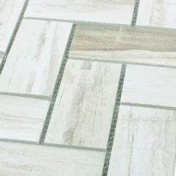 Alternative view of Keramik Holzoptik Mosaikfliesen Norfolk Fischgrät Weiss