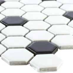 Keramik Mosaikfliese Hexagon Chaplin Schwarz Weiß