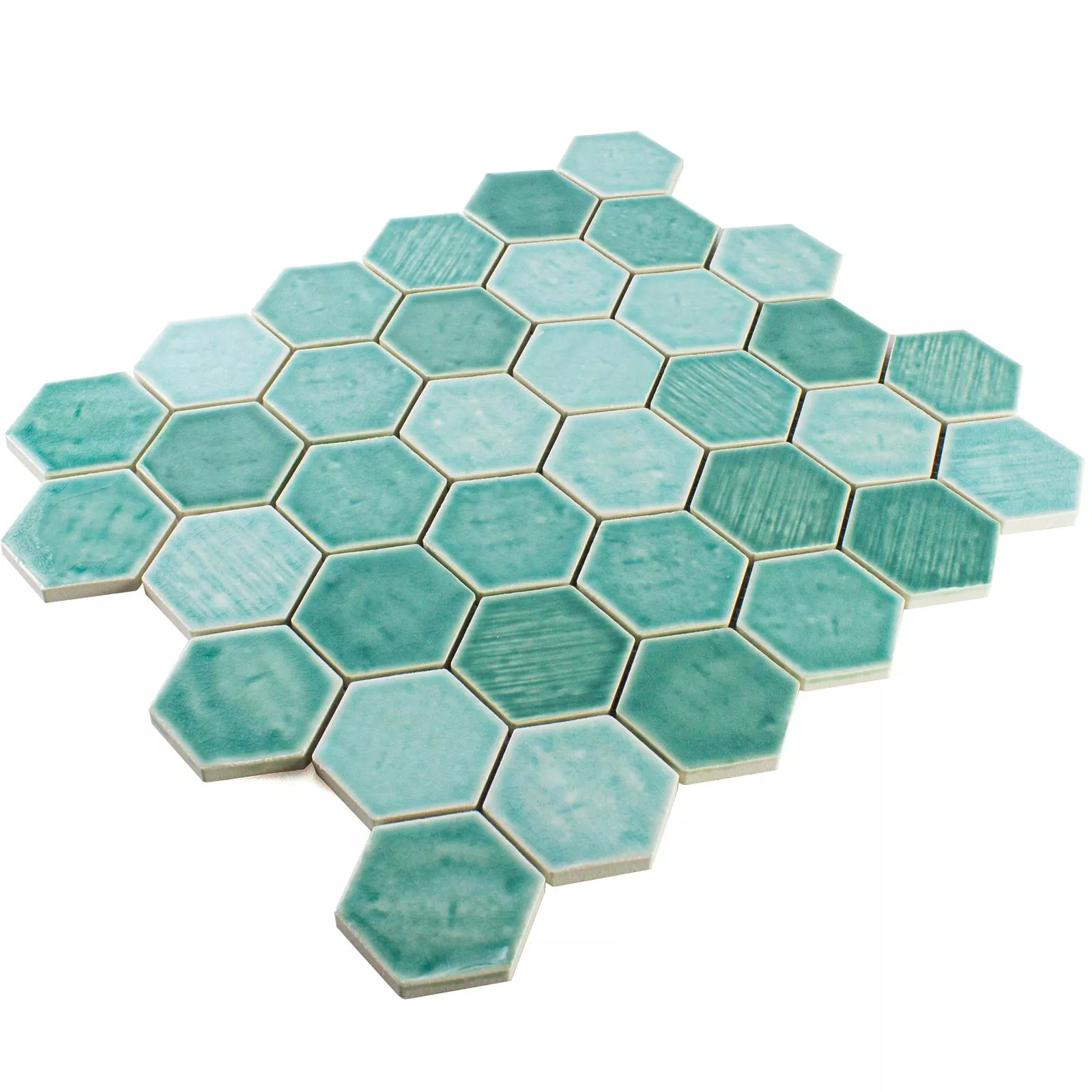 Keramik Mosaikfliese Roseburg Hexagon Glänzend Türkis 5 Keramik Mosaikfliese Roseburg Hexagon Glänzend Türkis – Bild 3