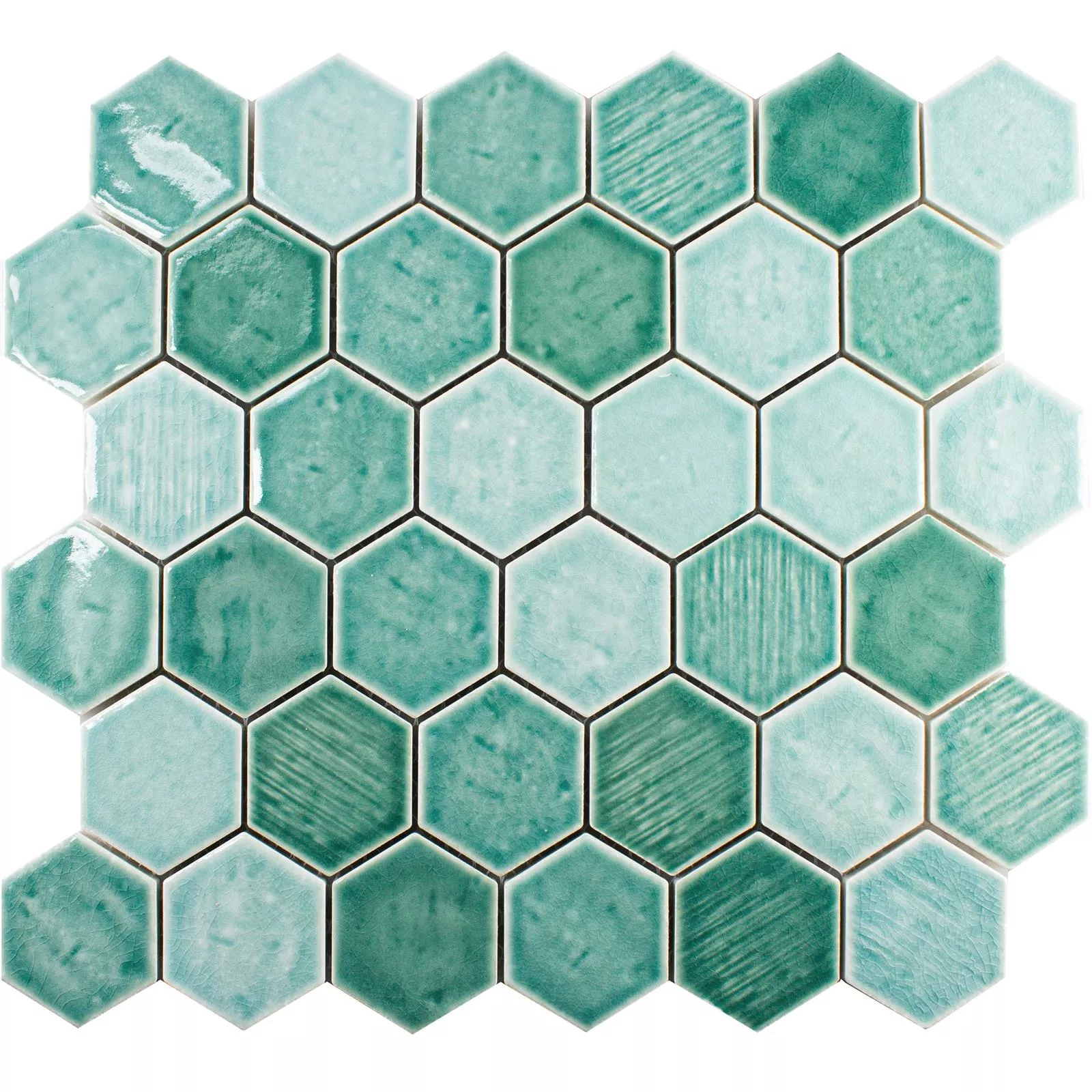 Keramik Mosaikfliese Roseburg Hexagon Glänzend Türkis 6 Keramik Mosaikfliese Roseburg Hexagon Glänzend Türkis – Bild 4