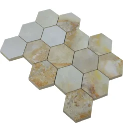 Keramikmosaik Fliesen Naftalin Hexagon Braun Weiß -Mosafil Shop keramikmosaik fliesen naftalin hexagon braun weiss 3 64