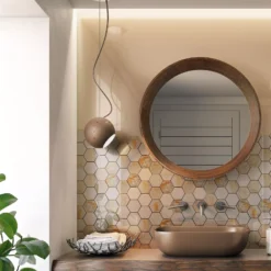 Keramikmosaik Fliesen Naftalin Hexagon Braun Weiß -Mosafil Shop keramikmosaik fliesen naftalin hexagon braun weiss 7 86