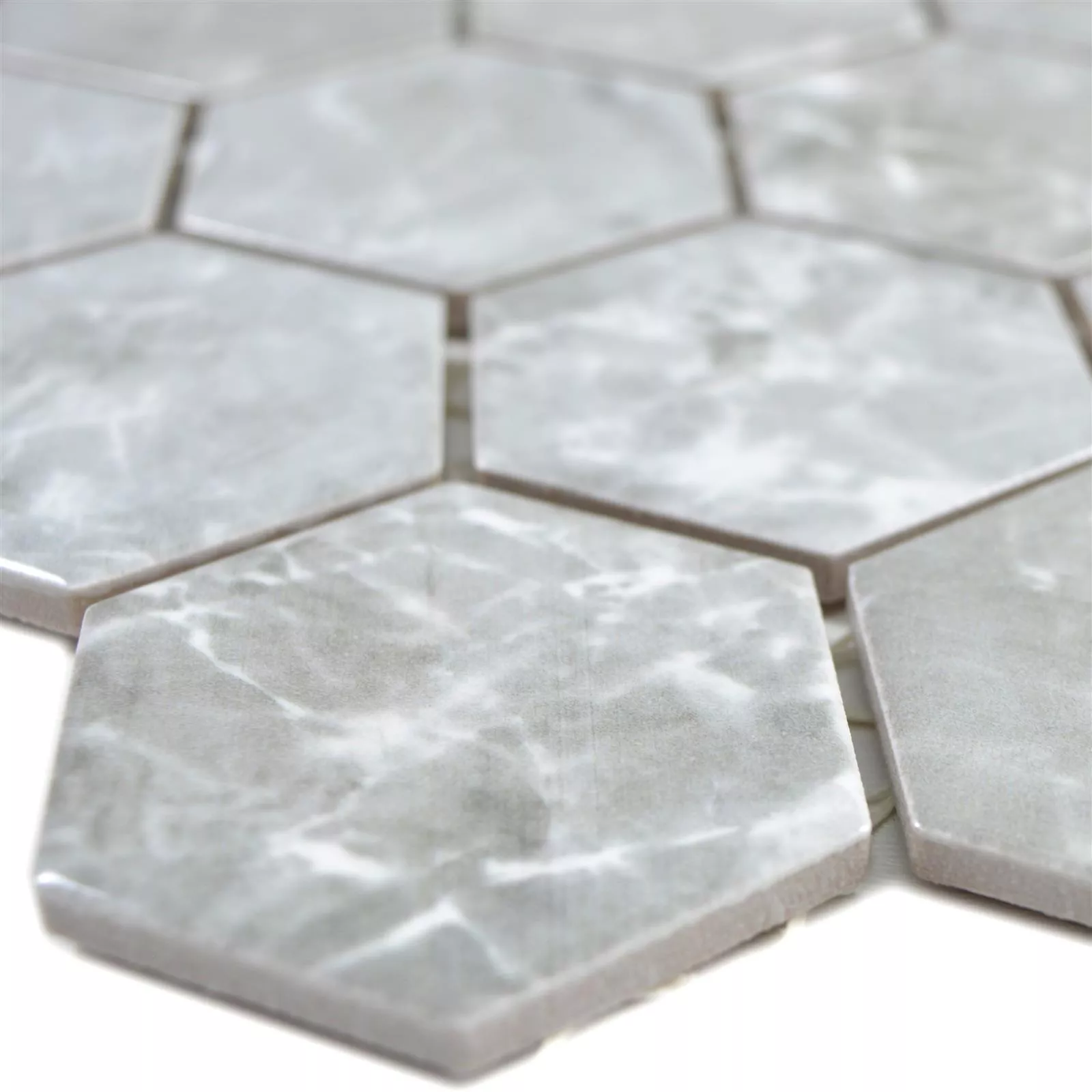 Keramikmosaik Mozart Hexagon Grau Glänzend 3 Keramikmosaik Mozart Hexagon Grau Glänzend