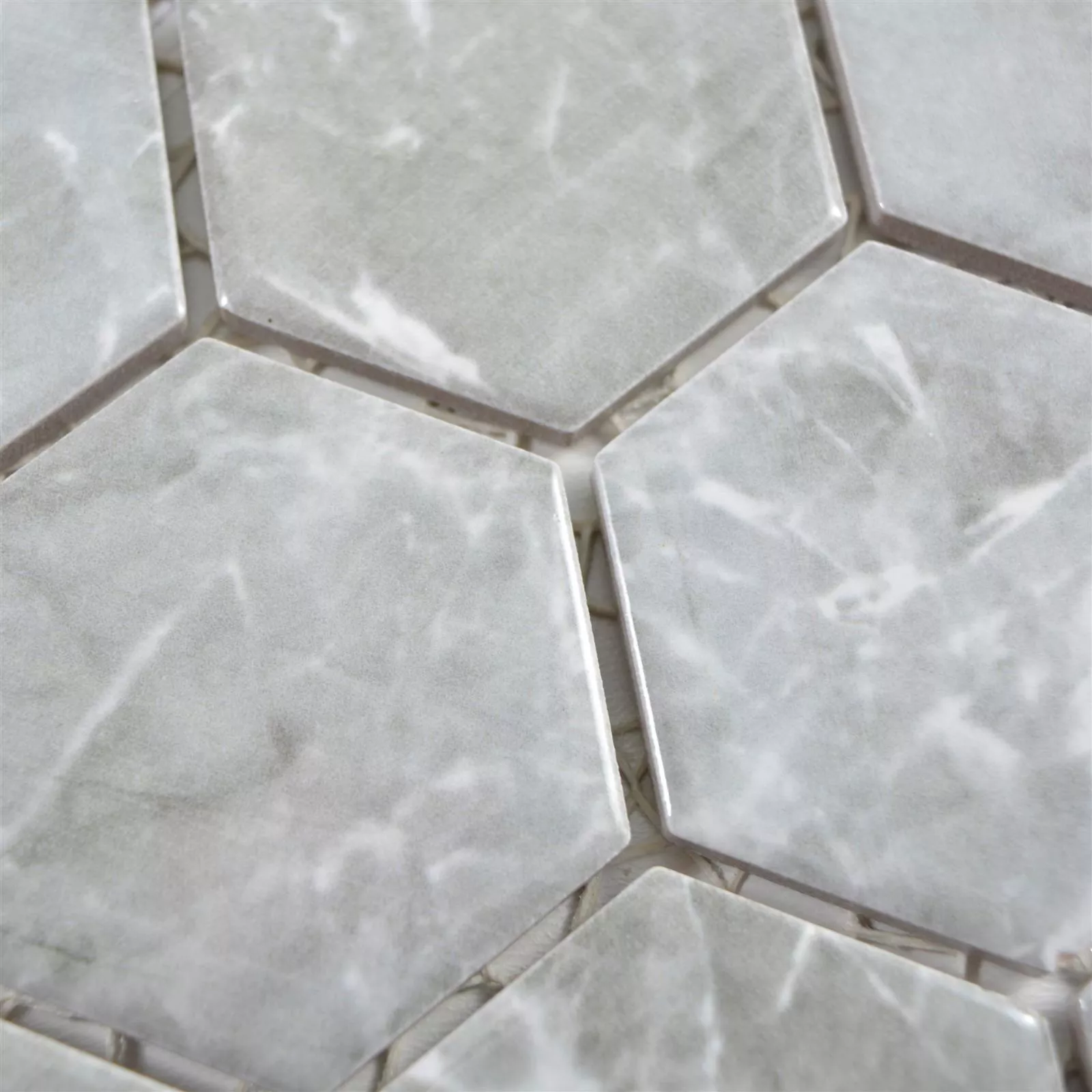 Keramikmosaik Mozart Hexagon Grau Glänzend 5 Keramikmosaik Mozart Hexagon Grau Glänzend – Bild 3