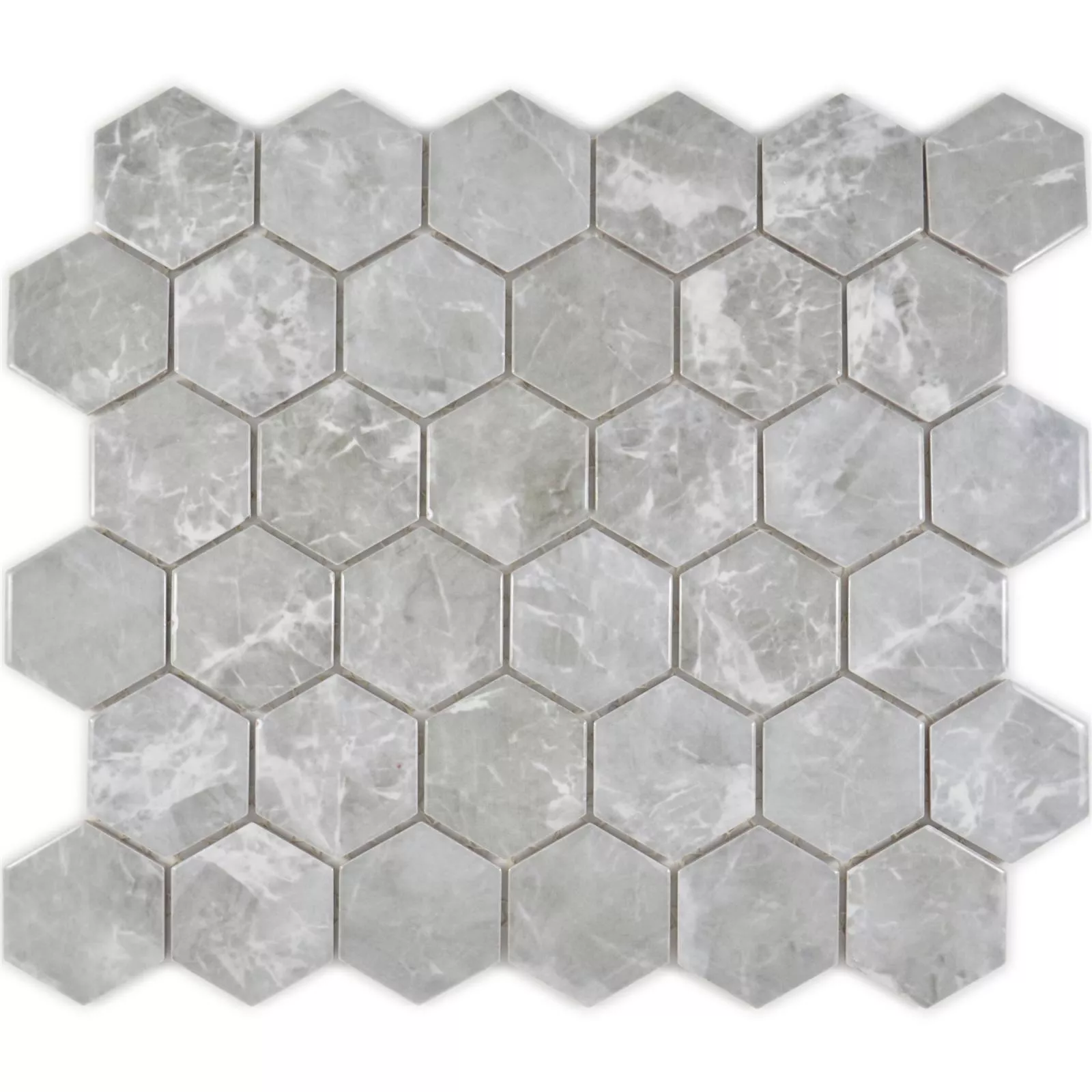 Keramikmosaik Mozart Hexagon Grau Glänzend 6 Keramikmosaik Mozart Hexagon Grau Glänzend – Bild 4