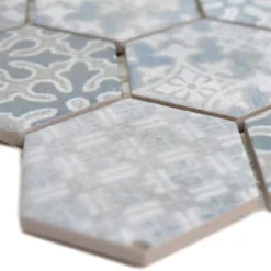 Keramikmosaik Retro Fliesen Lawinia Hexagon Blau