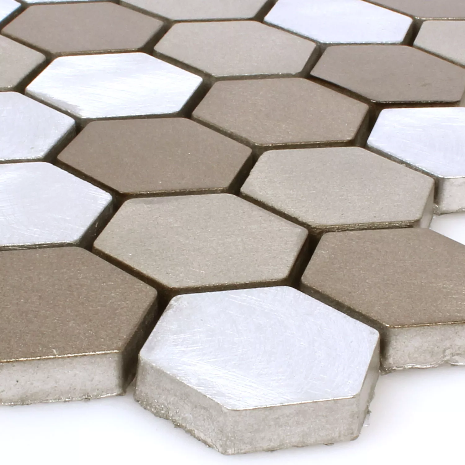 Mosaikfliesen Aluminium Apache Sechseck Braun Silber 3 Mosaikfliesen Aluminium Apache Sechseck Braun Silber