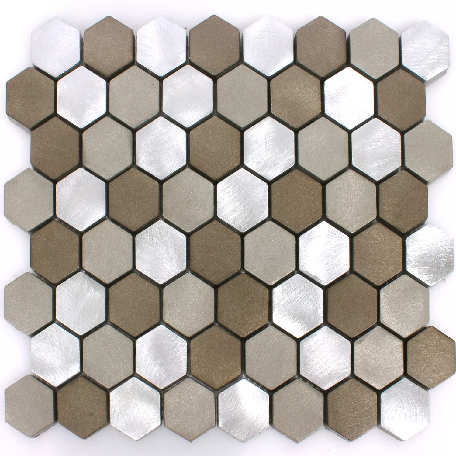Mosaikfliesen Aluminium Apache Sechseck Braun Silber 6 Mosaikfliesen Aluminium Apache Sechseck Braun Silber – Bild 4