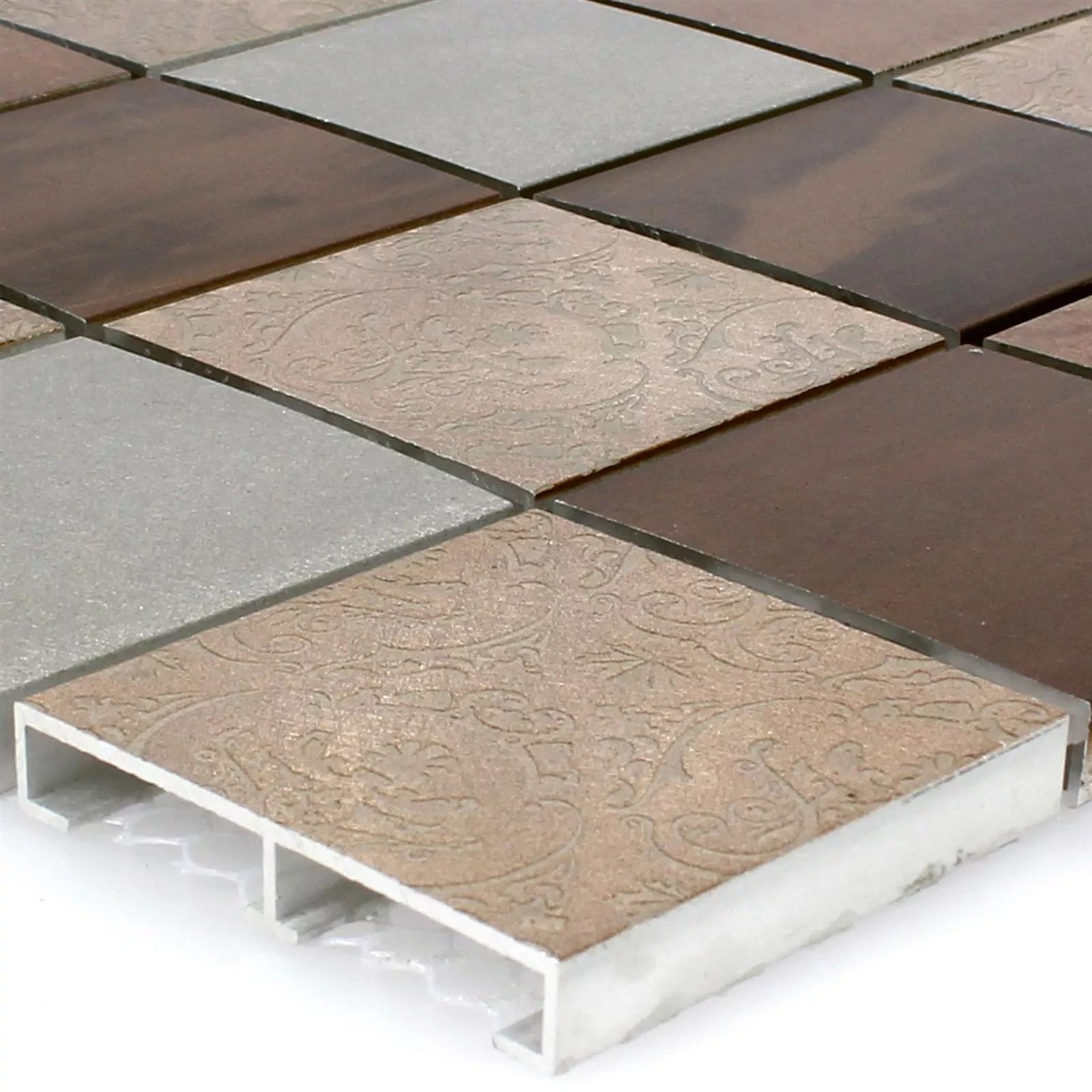 Mosaikfliesen Aluminium Dekor Ayolas Braun Silber 3 Mosaikfliesen Aluminium Dekor Ayolas Braun Silber