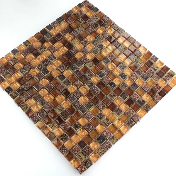 Mosaikfliesen Escimo Glas Naturstein Mix Braun Gold 6 Mosaikfliesen Escimo Glas Naturstein Mix Braun Gold – Bild 4