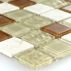 Mosaikfliesen Glas Marmor Beige 25x25x4mm