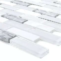 Mosaikfliesen Glas Marmor Civan Weiss Silber