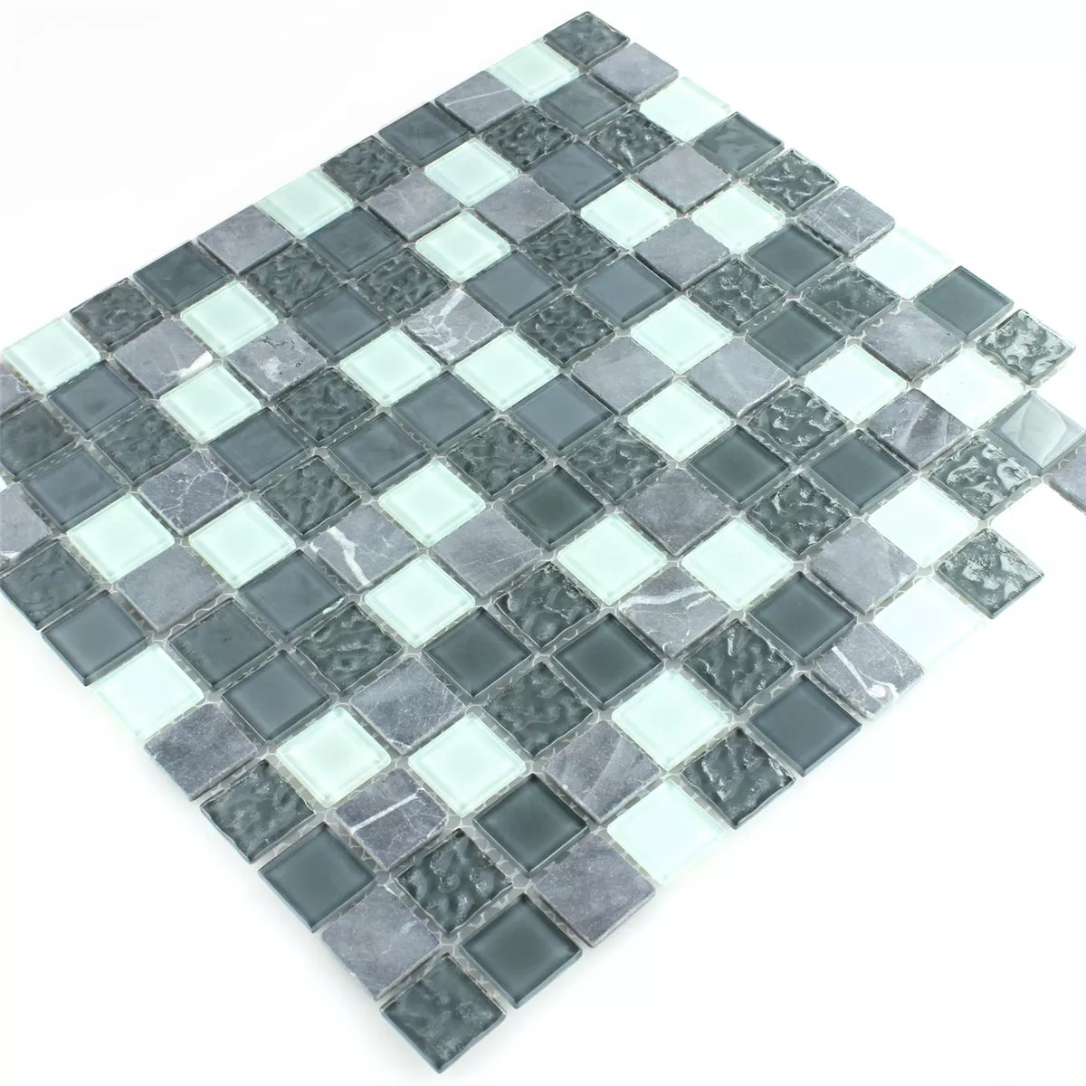 Mosaikfliesen Glas Marmor Grau 25x25x4mm 5 Mosaikfliesen Glas Marmor Grau 25x25x4mm – Bild 3