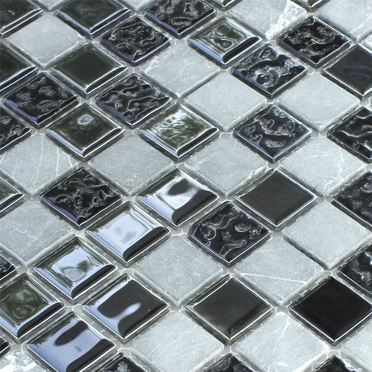 Mosaikfliesen Glas Marmor Schwarz Grau 4 Mosaikfliesen Glas Marmor Schwarz Grau – Bild 2