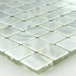 Mosaikfliesen Glas Perlmutt Effekt Elfenbein Weiss 23x23x8mm