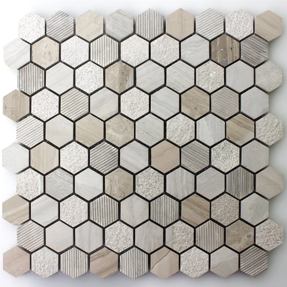 Mosaikfliesen Hexagon Naturstein Beige Braun 6 Mosaikfliesen Hexagon Naturstein Beige Braun – Bild 4