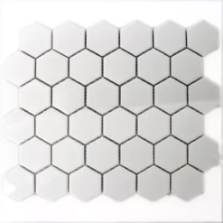 Mosaikfliesen Keramik Hexagon Weiss Glänzend H51 -Mosafil Shop mosaikfliesen keramik hexagon weiss glaenzend h51 3 60