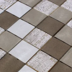 Alternative view of Mosaikfliesen Metall Naturstein Parole Braun Silber