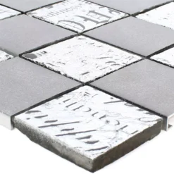 Mosaikfliesen Metall Naturstein Parole Schwarz Silber