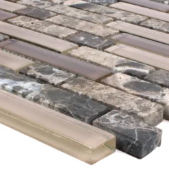Mosaikfliesen Milos Glas Naturstein Mix Braun Verbund