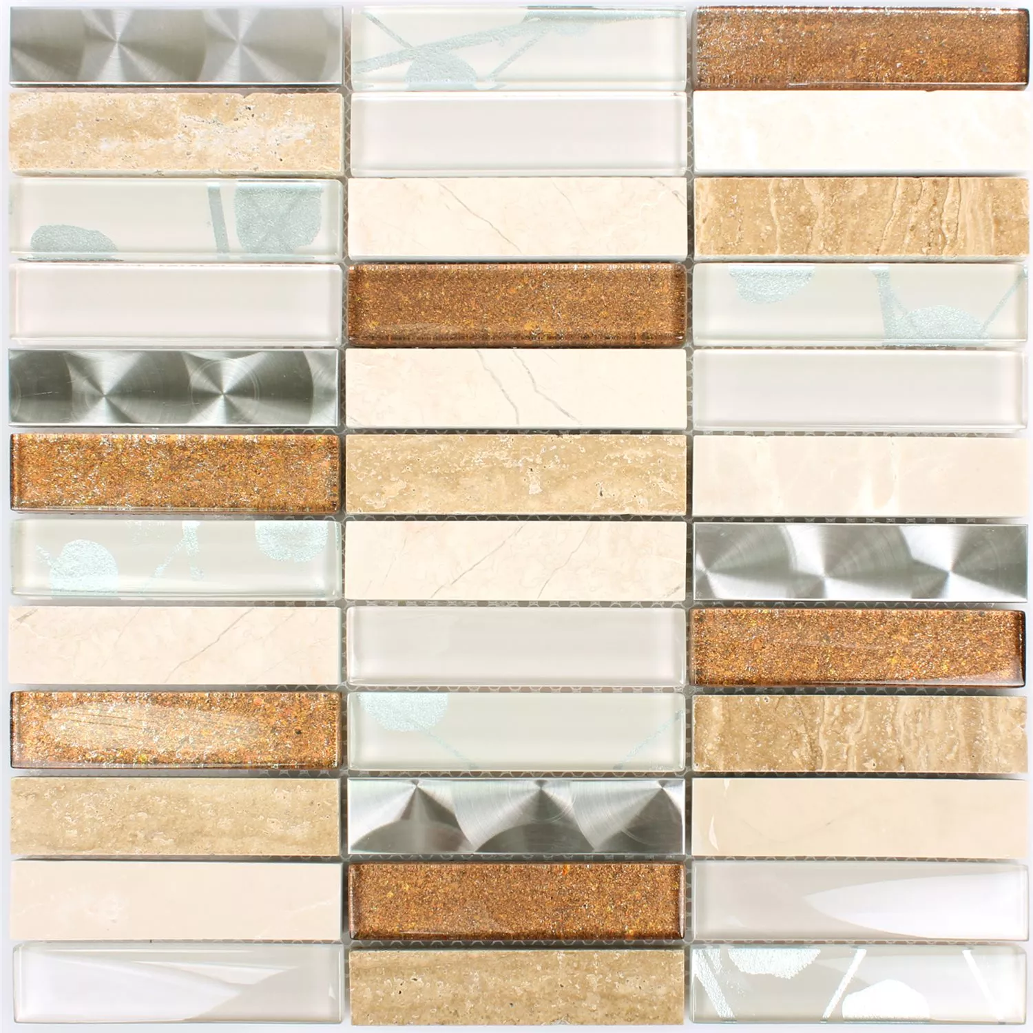 Mosaikfliesen Musical Glas Stein Stahl Mix Beige 6 Mosaikfliesen Musical Glas Stein Stahl Mix Beige – Bild 4