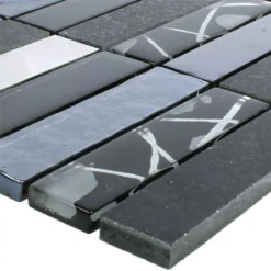 Mosaikfliesen Musical Glas Stein Stahl Mix Schwarz