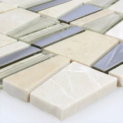 Mosaikfliesen Naturstein Glas Beige Effekt
