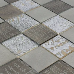 Alternative view of Mosaikfliesen Nazca Naturstein Aluminium Mix Braun Silber