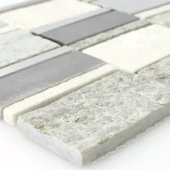 Mosaikfliesen Quarzit Aluminium Silber Mix