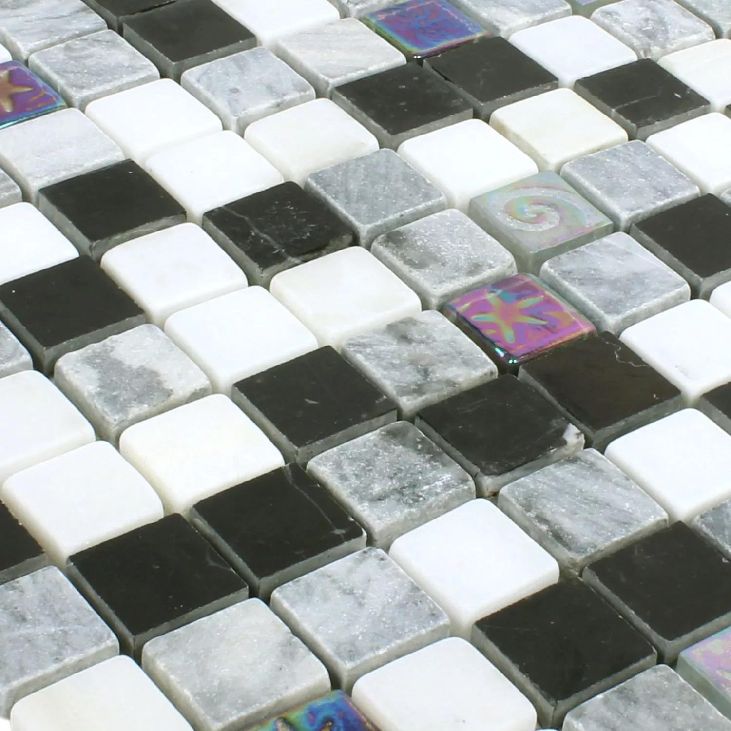 Mosaikfliesen Relief Marmor Glas Mix Schwarz Grau Weiss 4 Mosaikfliesen Relief Marmor Glas Mix Schwarz Grau Weiss – Bild 2