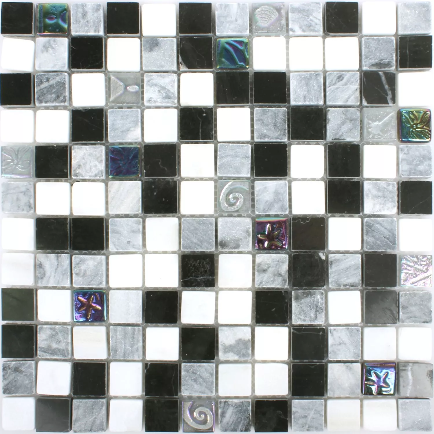 Mosaikfliesen Relief Marmor Glas Mix Schwarz Grau Weiss 6 Mosaikfliesen Relief Marmor Glas Mix Schwarz Grau Weiss – Bild 4