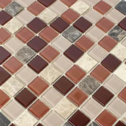 Alternative view of Selbstklebende Mosaikfliesen Naturstein Glas Beige Braun Emperador