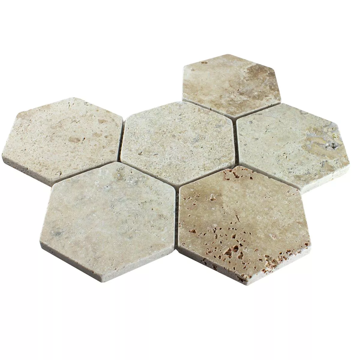 Travertin Naturstein Mosaikfliesen Mercado Sechseck Beige 4 Travertin Naturstein Mosaikfliesen Mercado Sechseck Beige – Bild 2