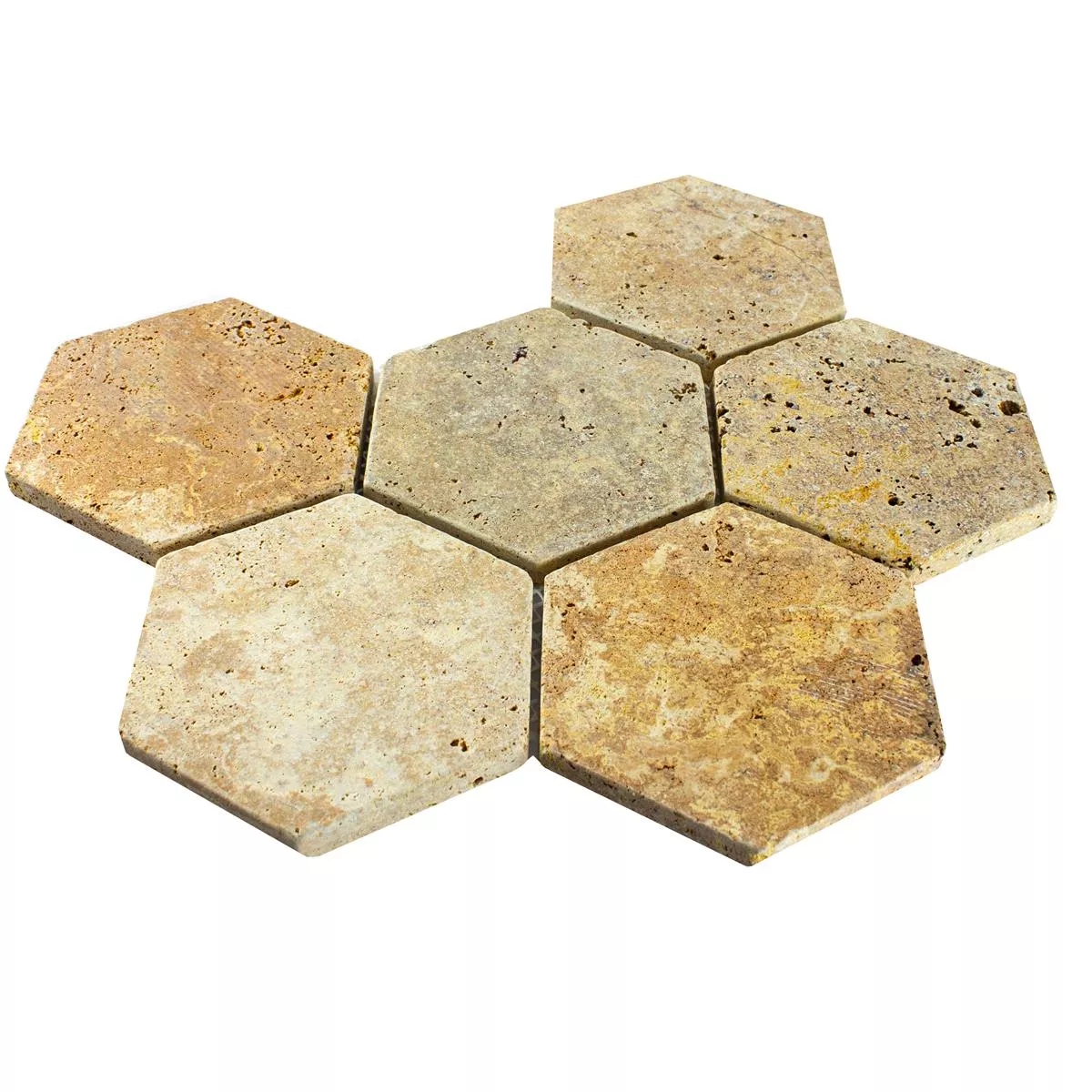 Travertin Naturstein Mosaikfliesen Mercado Sechseck Gold 5 Travertin Naturstein Mosaikfliesen Mercado Sechseck Gold – Bild 3
