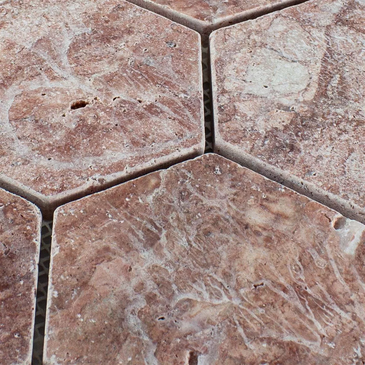 Travertin Naturstein Mosaikfliesen Mercado Sechseck Rot 4 Travertin Naturstein Mosaikfliesen Mercado Sechseck Rot – Bild 2