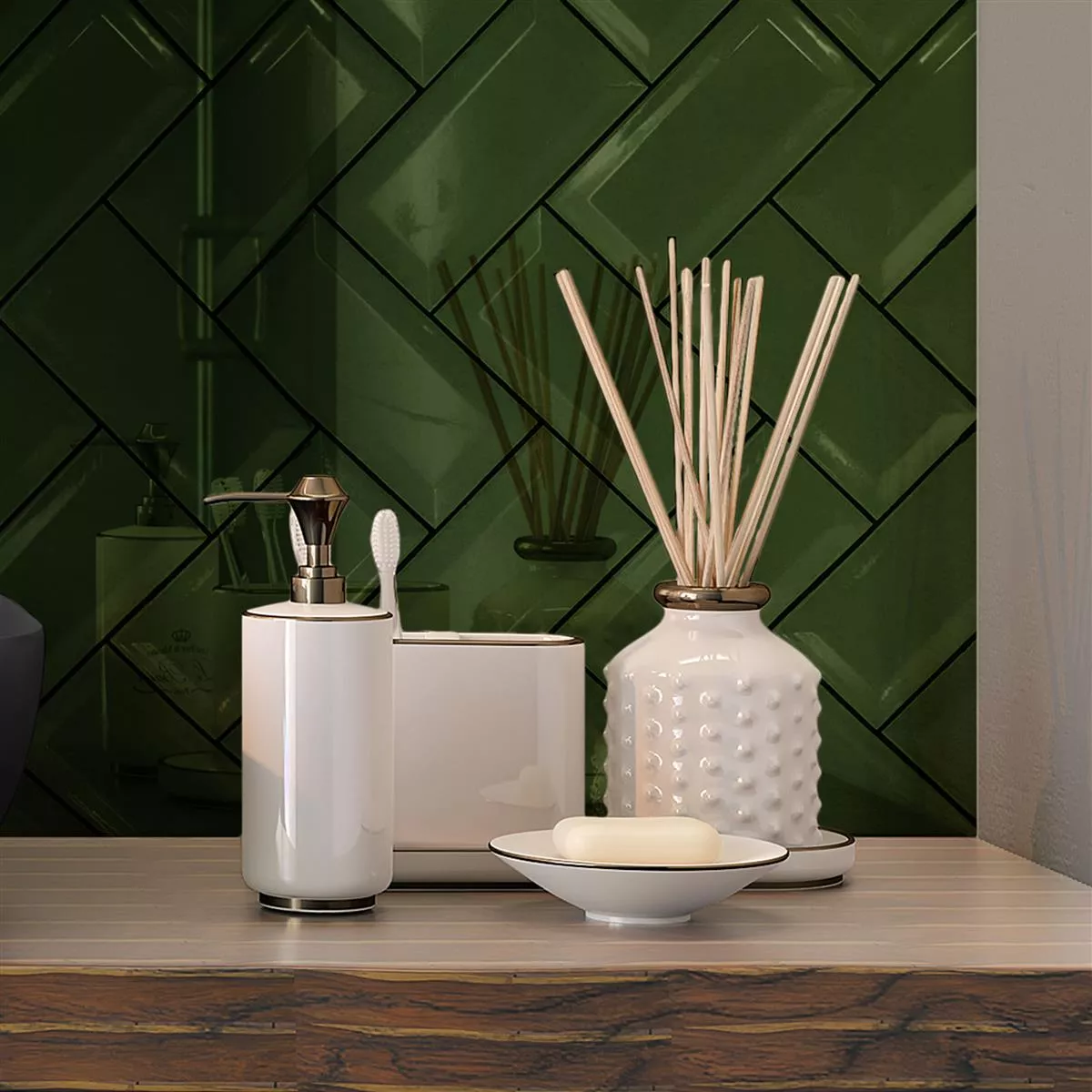 Metro Wandfliesen Heliopolis Facette Grün 7,5x15cm 6 Metro Wandfliesen Heliopolis Facette Grün 7,5x15cm – Bild 4