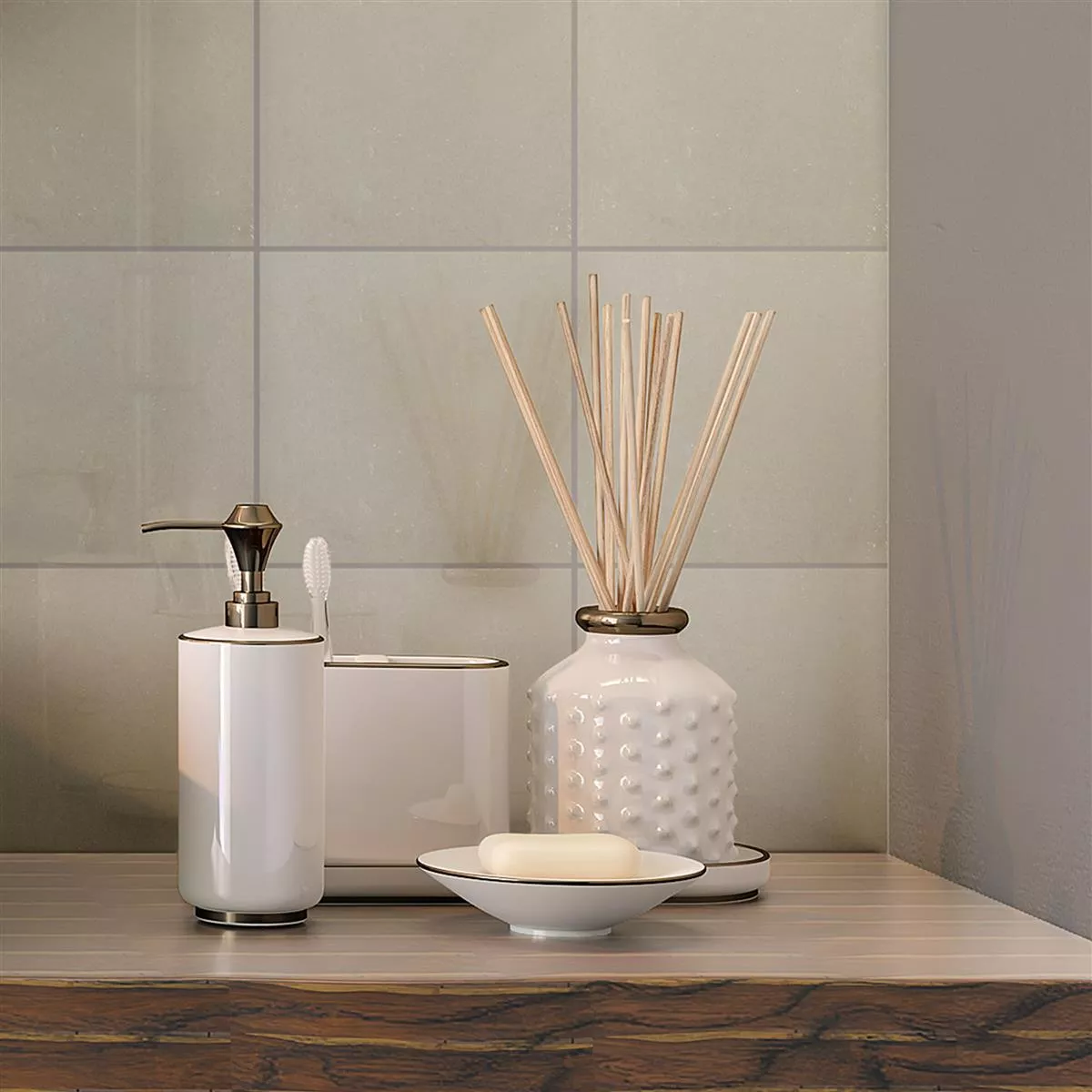 Wandfliesen Lara Glänzend Gewellt 15x15cm Weiß 6 Wandfliesen Lara Glänzend Gewellt 15x15cm Weiß – Bild 4